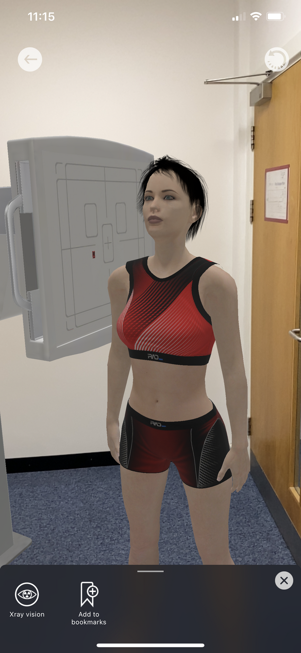 Virtual radiography model placed in a room using augmented reality